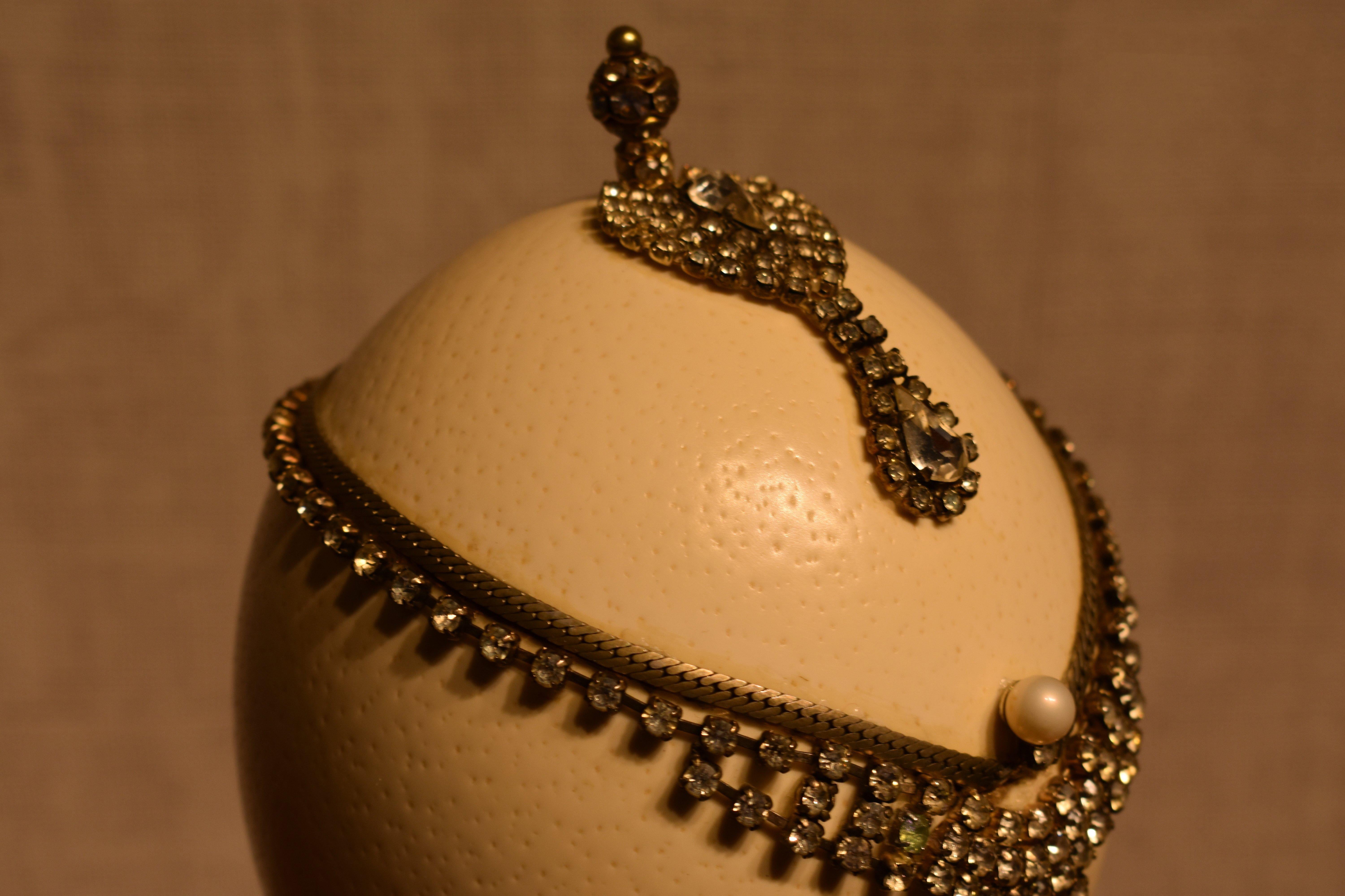 20th Century FINAL SALE Mounted Ostrich Egg Box Decorated with Rhinestones under a Glass Dome For Sale