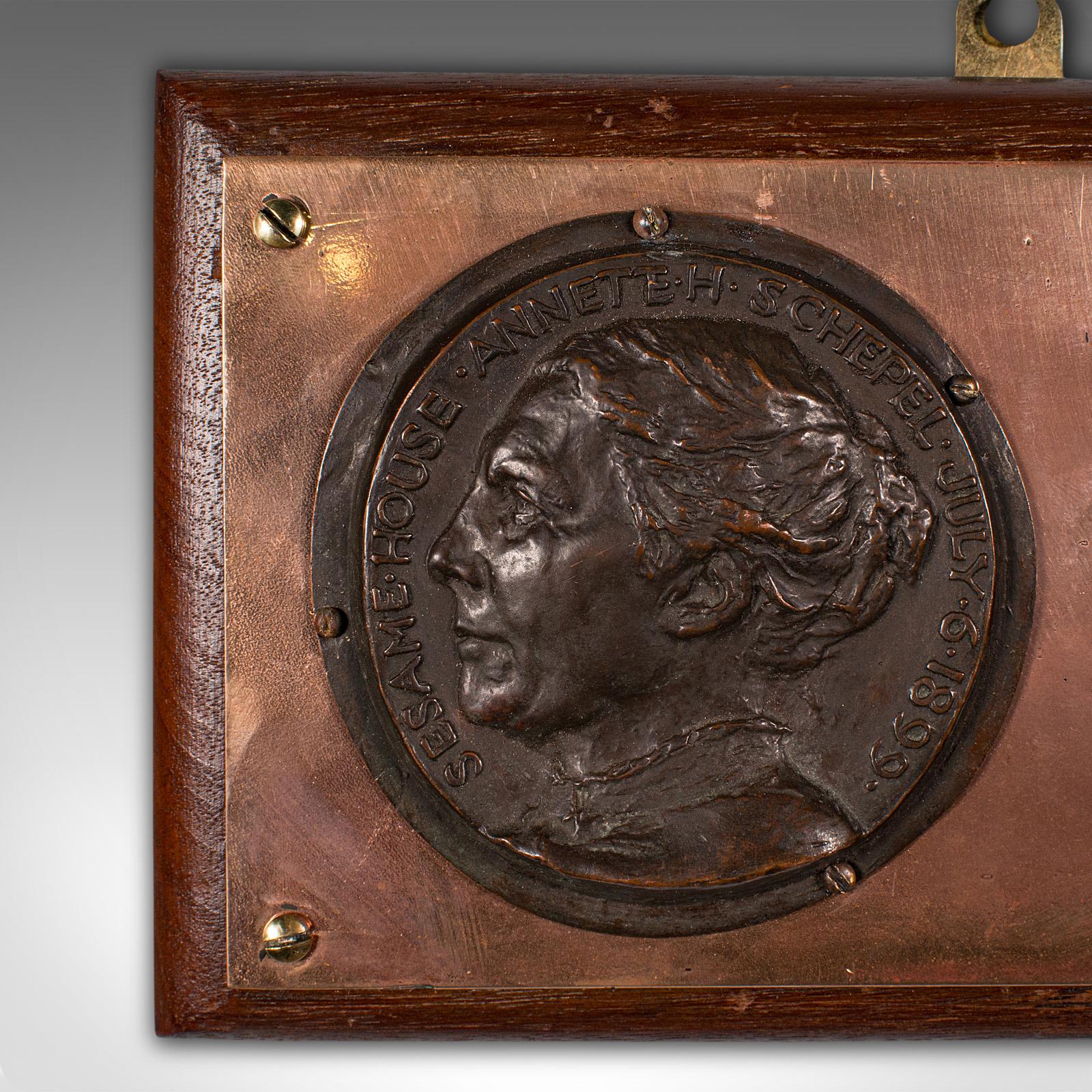 Antique Mounted Portrait Plaque, English, Bronze, Decor, Wall Panel, Victorian In Good Condition For Sale In Hele, Devon, GB