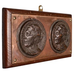 Plaque de portrait ancienne anglaise, bronze, décorative, panneau mural victorien