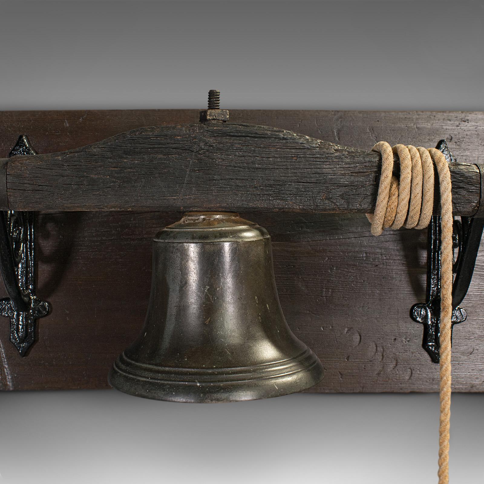 British Antique Mounted School Bell, English, Bronze, Oak, Pine, Georgian, Circa 1800 For Sale