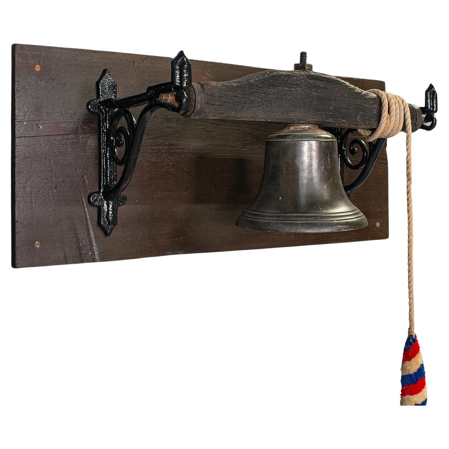 Antique Mounted School Bell, English, Bronze, Oak, Pine, Georgian, Circa 1800 For Sale