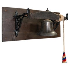 Antique Mounted School Bell, English, Bronze, Oak, Pine, Georgian, Circa 1800