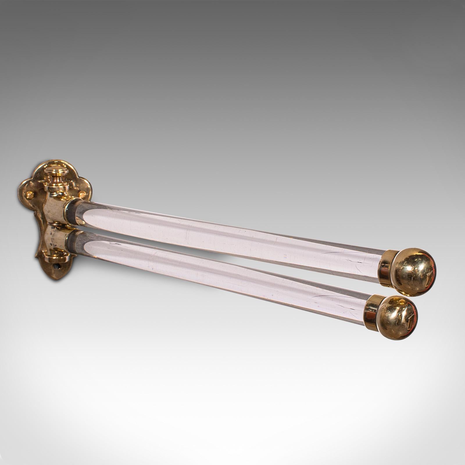 British Antique Mounted Towel Rail, English, Brass, Glass, Scarf Rack, Victorian, C.1850 For Sale