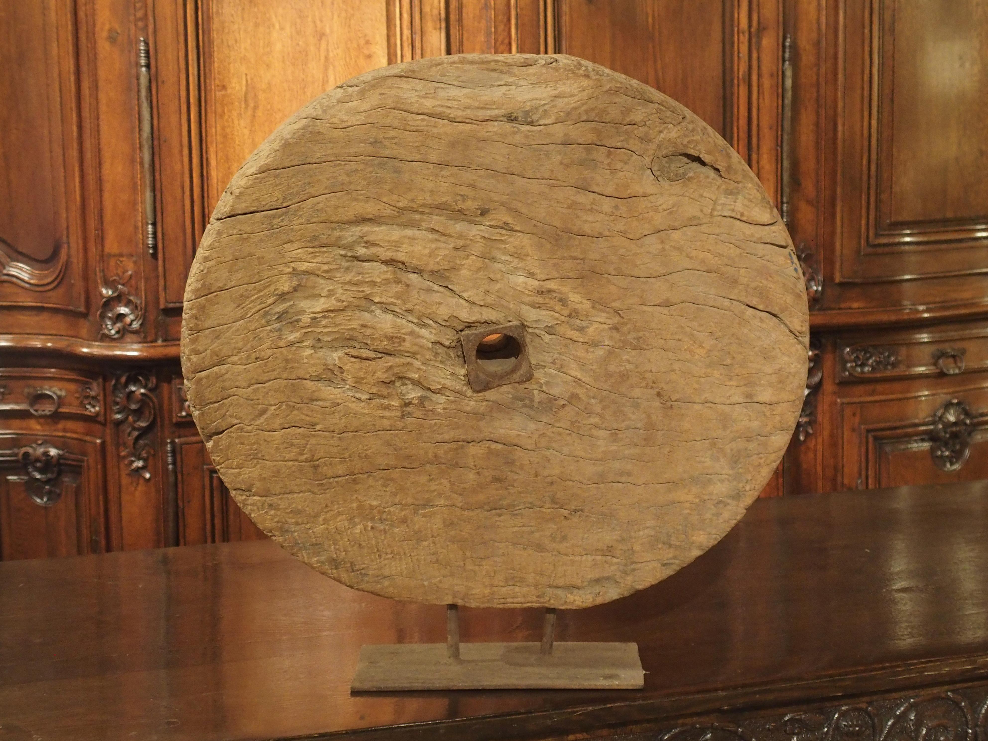 Indian Antique Mounted Wooden Work Wheel from India