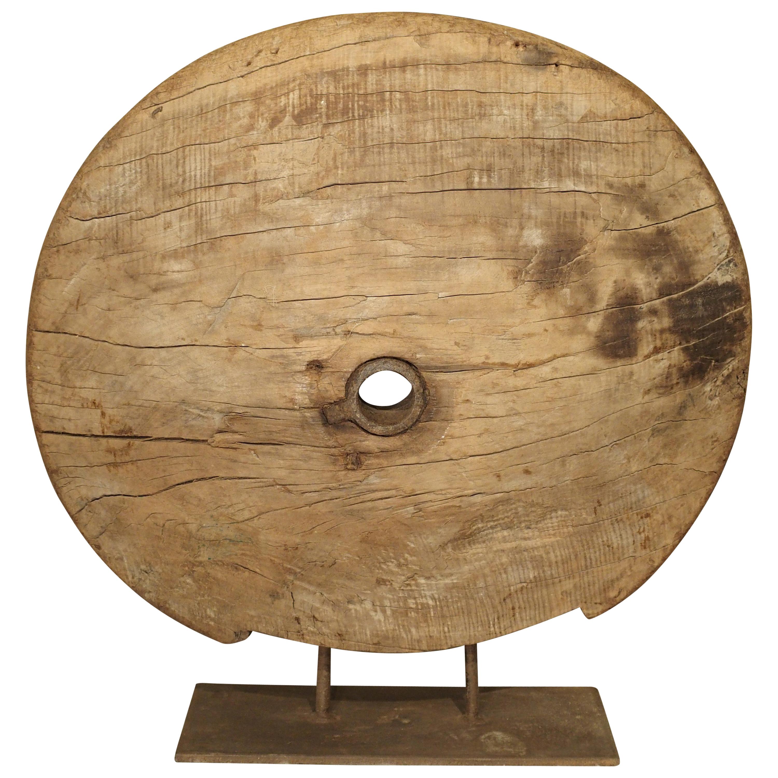 Antique Mounted Wooden Work Wheel from India