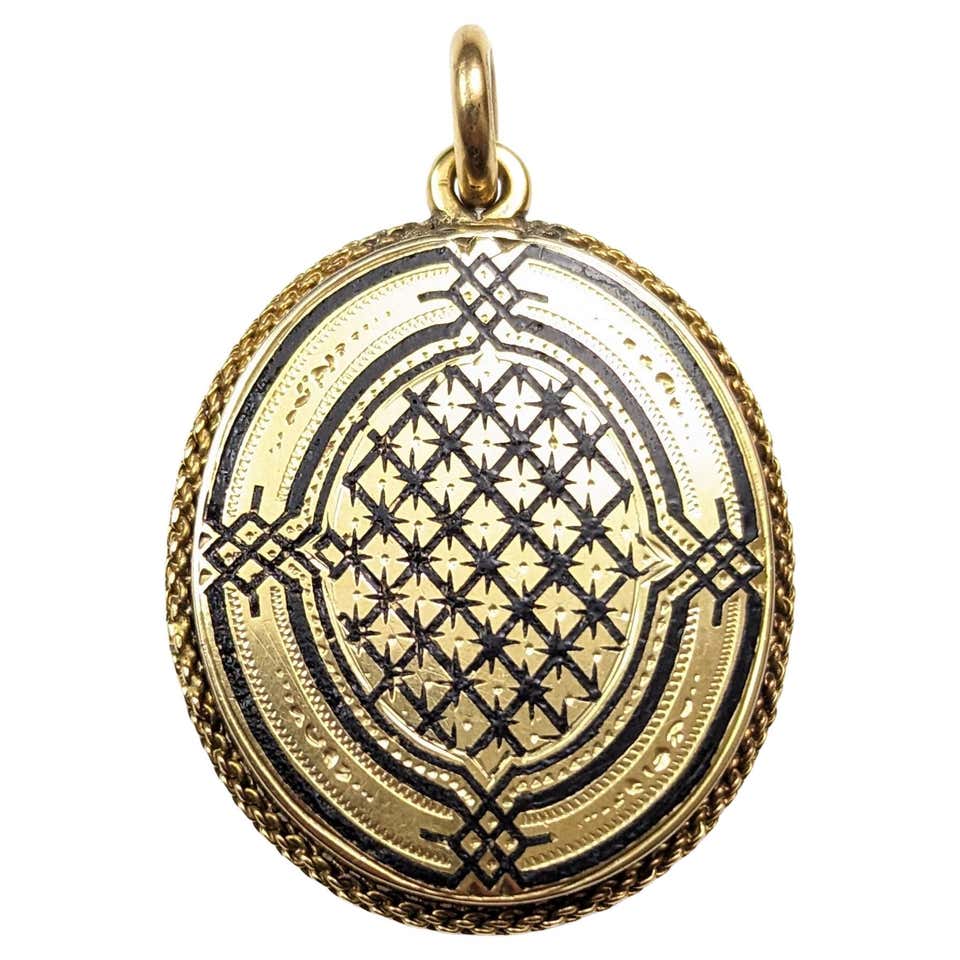 Victorian 18k Banded Agate, Pearl + Enamel Mourning Locket For Sale at ...