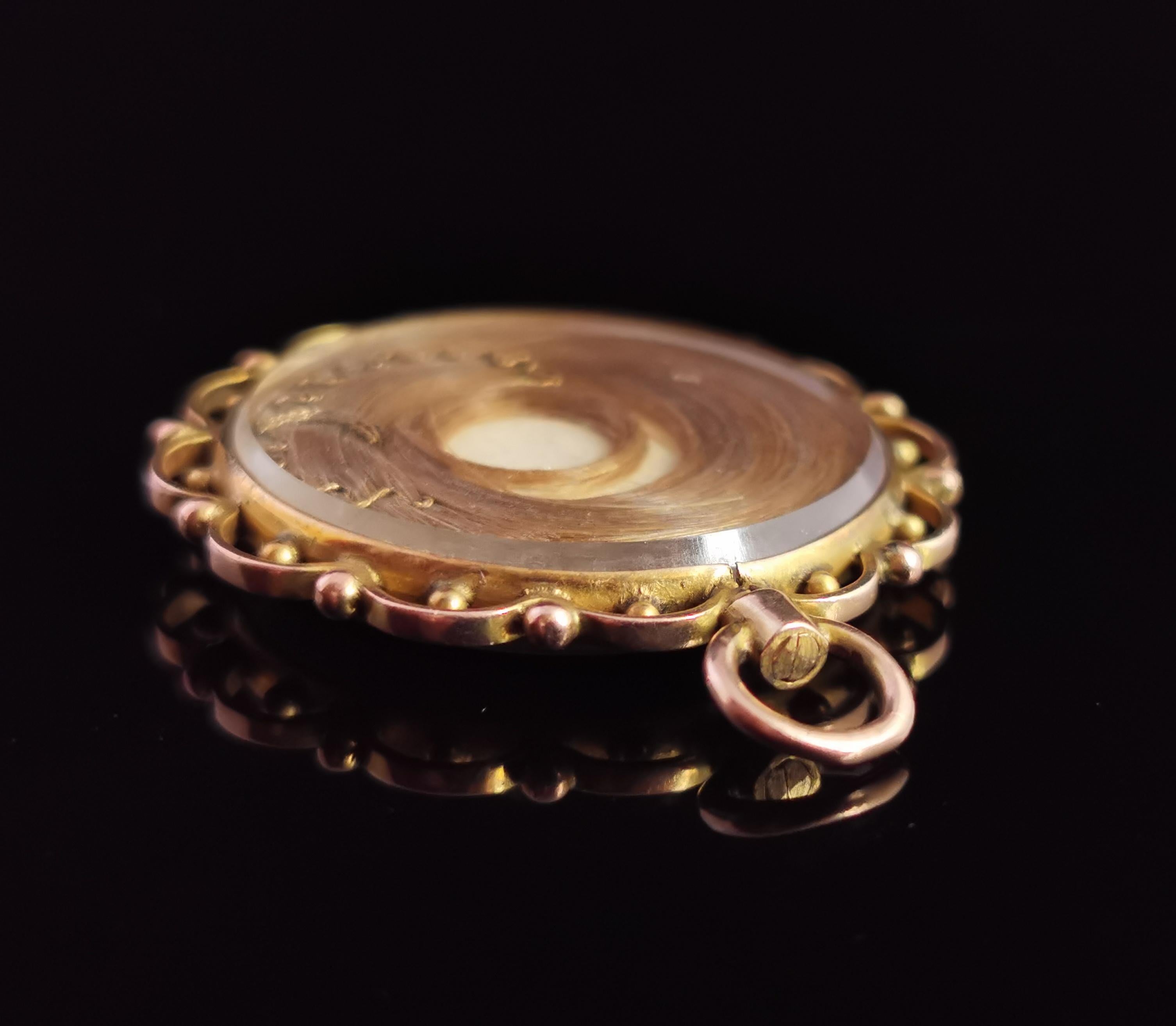 Antique Mourning Locket, Hairwork Pendant, 9 Karat Gold, Victorian 2