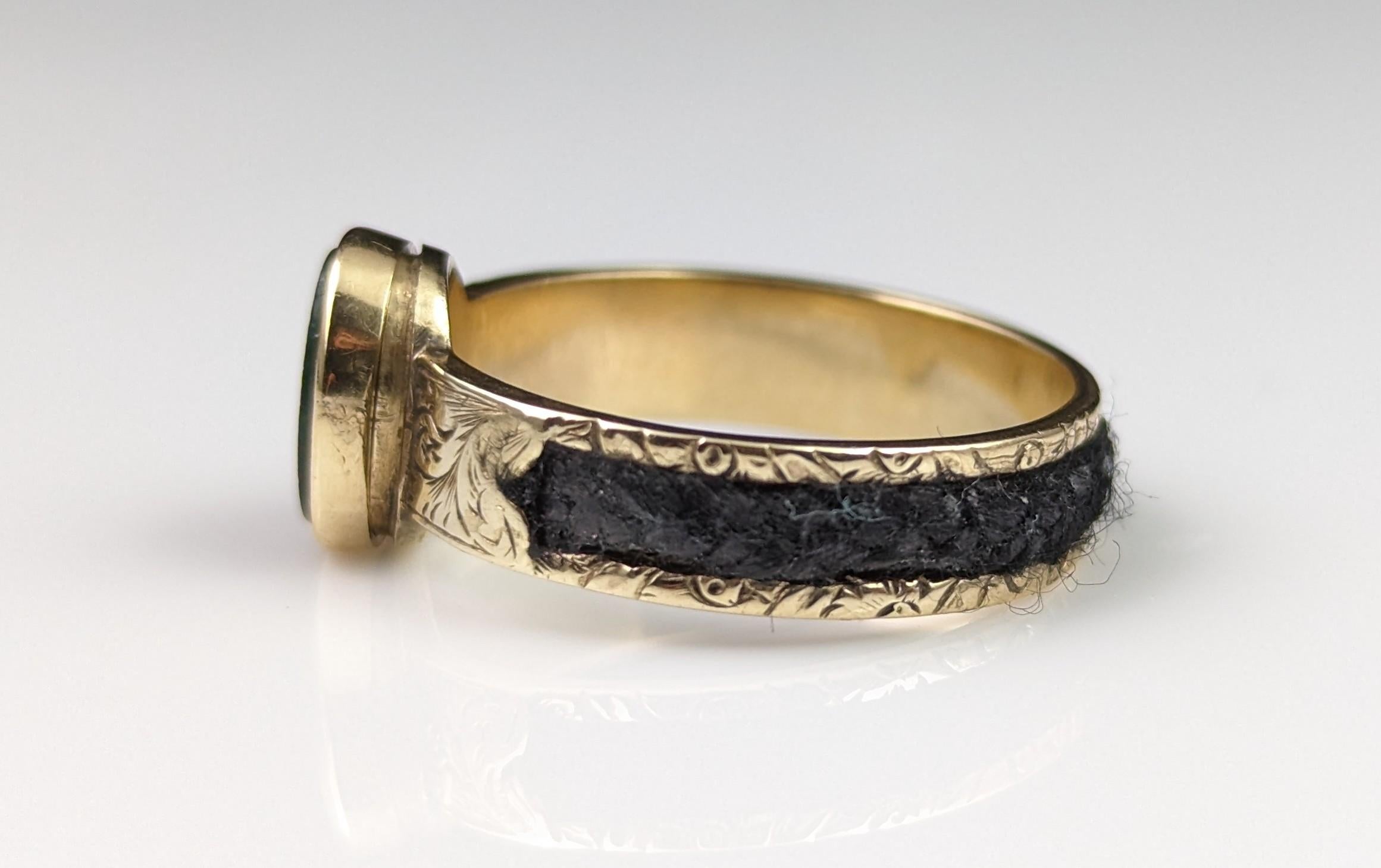 Antique Mourning Locket Ring, Bloodstone Intaglio, Poison Ring, 15k Gold 5