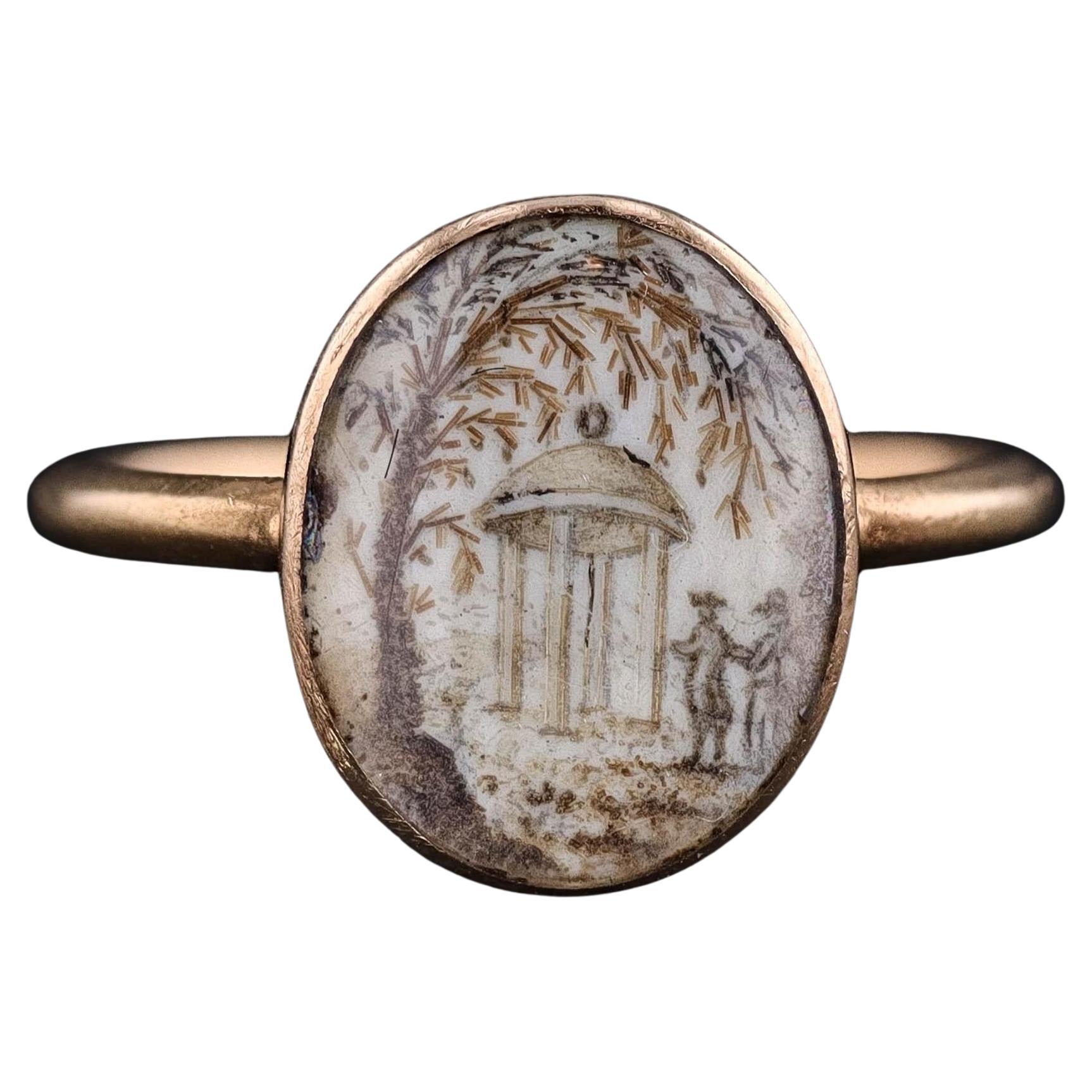 Anello antico a lutto con parte superiore in oro 15k e fascia 20k