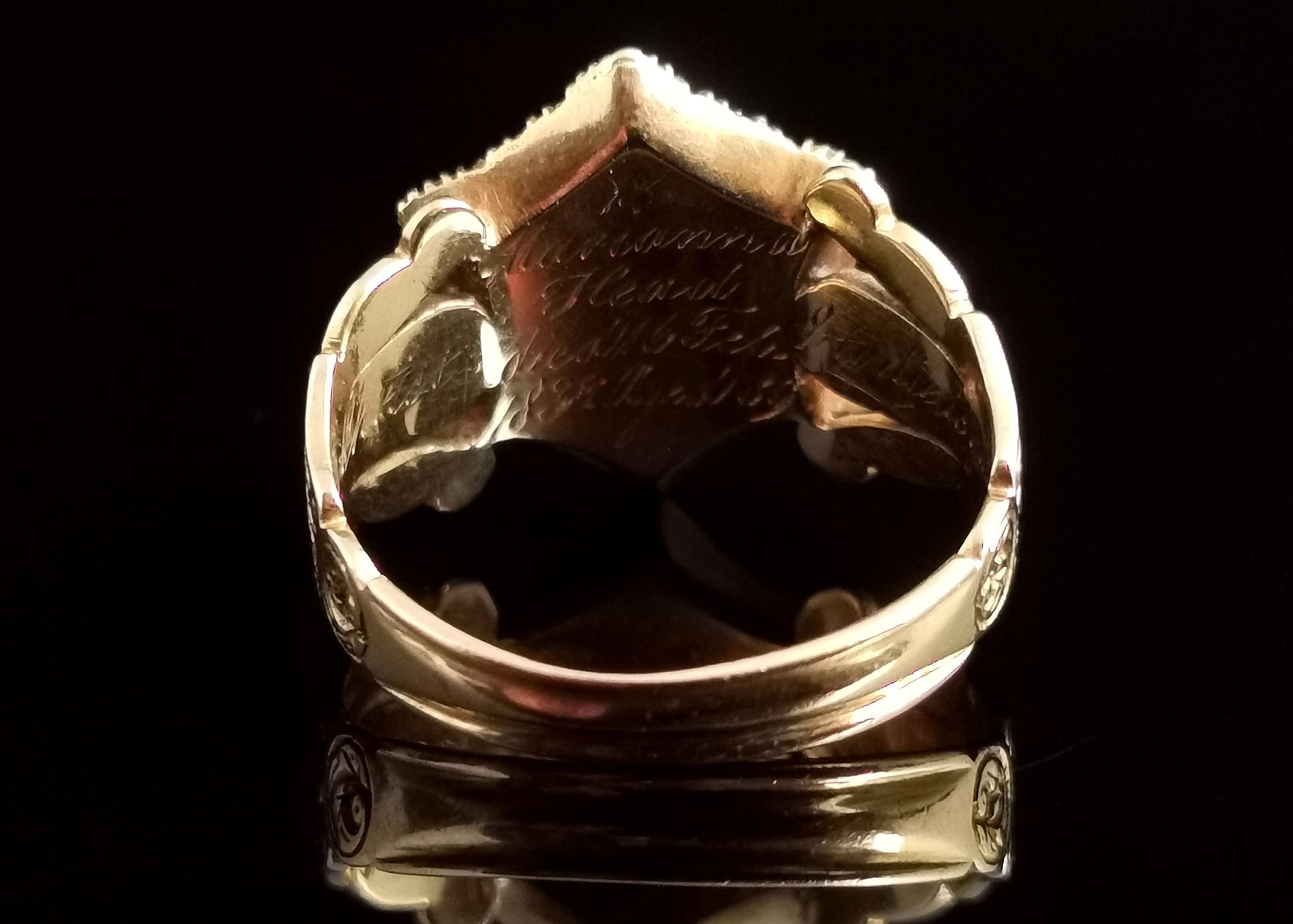 Antique Mourning Ring, 18 Karat Gold, Enamel, Pearl and Garnet, William IV  6