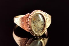 Antique Mourning Ring, 9 Karat Engraved Gold, Hairwork, Edwardian