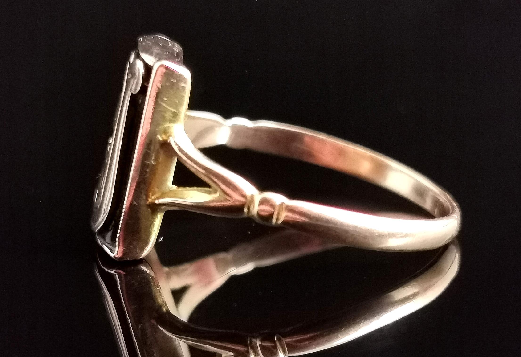 Antique Mourning Ring, 9k Rose Gold, Onyx, Initial J, Edwardian 3