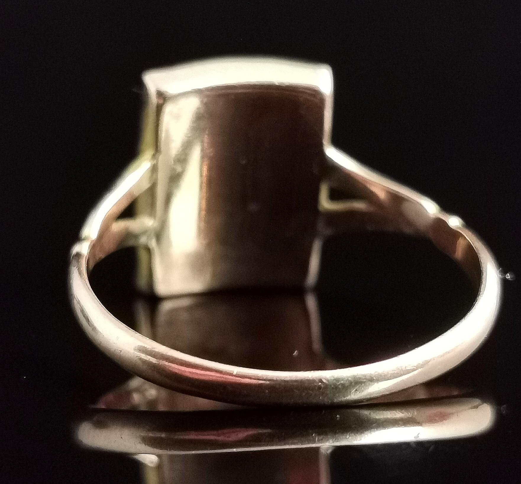 Women's or Men's Antique Mourning Ring, 9k Rose Gold, Onyx, Initial J, Edwardian