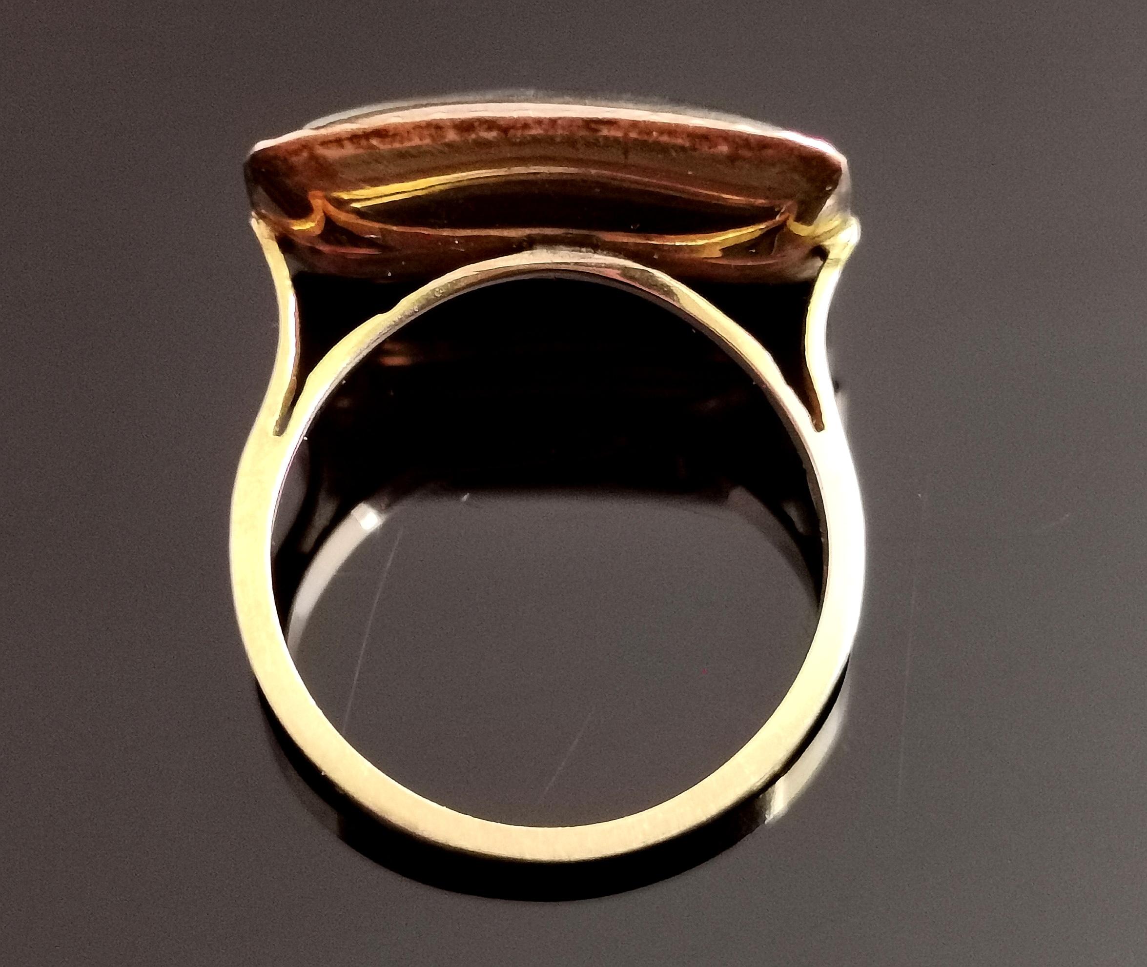 Bague de deuil ancienne, or jaune 9 carats, travail de cheveux, convertition 3