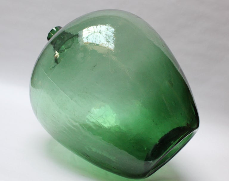 Antique Mouth Blown Glass Bulbous Demijohn in Emerald Green at 1stDibs