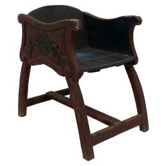 Antique Movable Brown/Blue Patinated Wooden Childs Stool, Spain