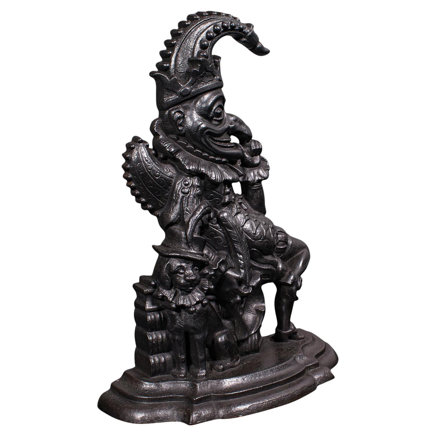 Antique butoir de porte Mr Punch, anglais, fonte, butoir de porte figuratif, victorien