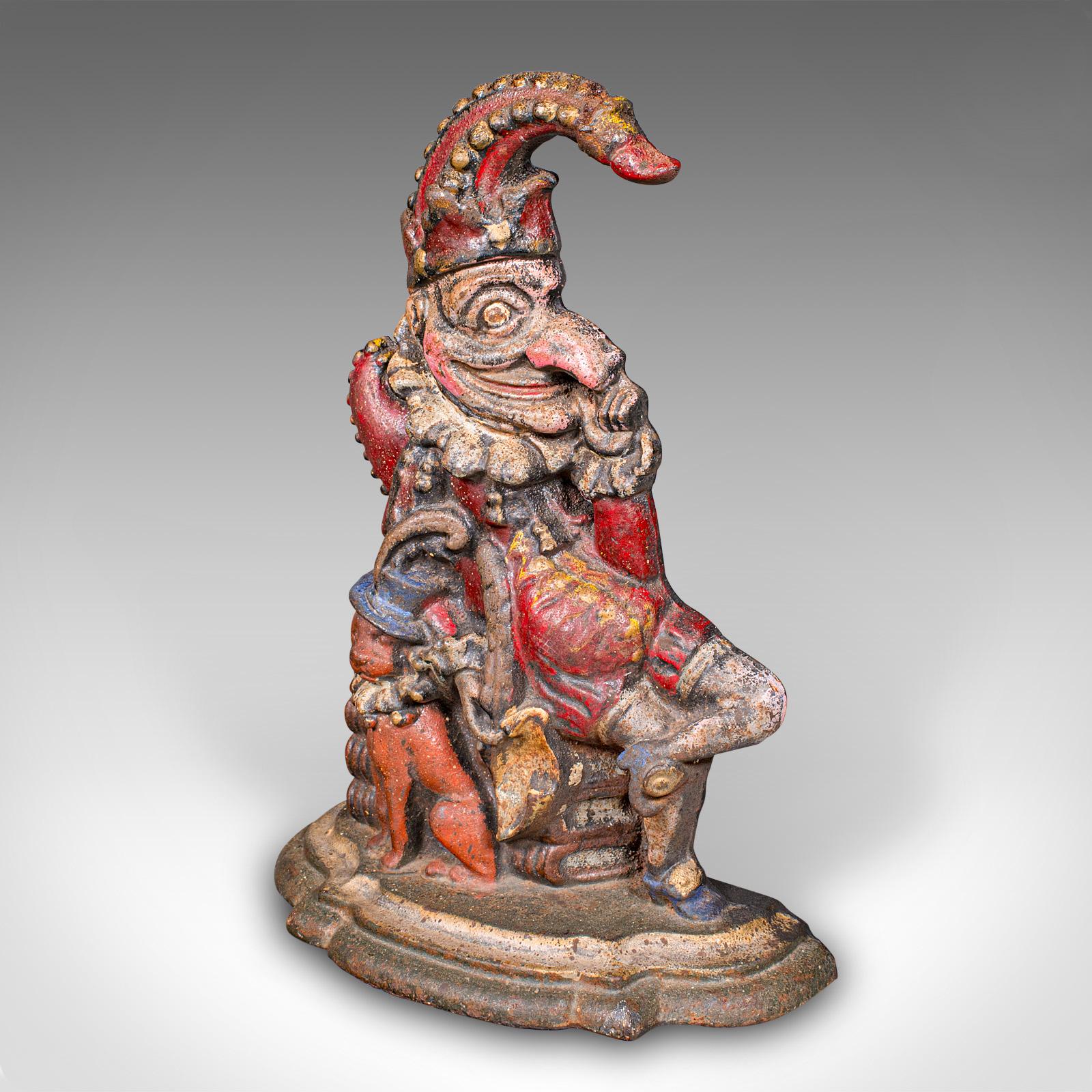 Late Victorian Antique Mr Punch Doorstop, English, Painted Figure, Door Keeper, Victorian, 1880 For Sale