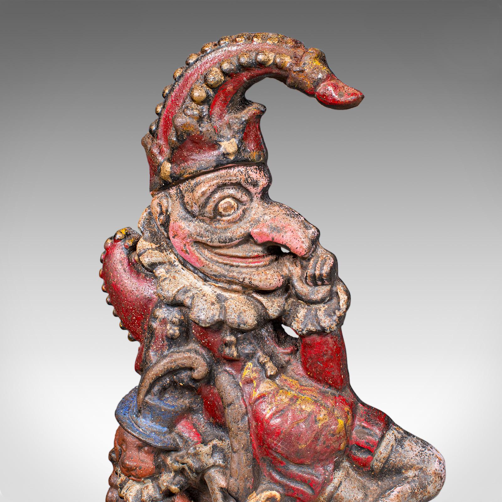 Iron Antique Mr Punch Doorstop, English, Painted Figure, Door Keeper, Victorian, 1880 For Sale