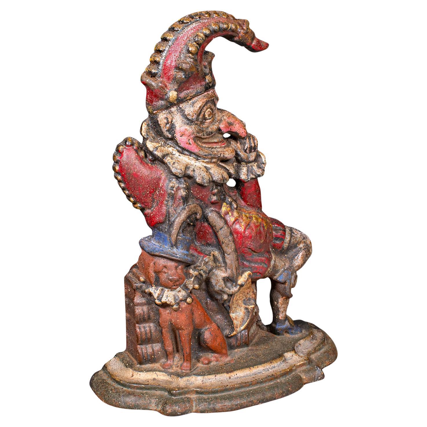 Antique Mr Punch Doorstop, English, Painted Figure, Door Keeper, Victorian, 1880 For Sale