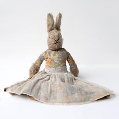 Antique Mrs Rabbit Teddy Bear/Bunny Doll in a Floral Dress, Circa 1920s