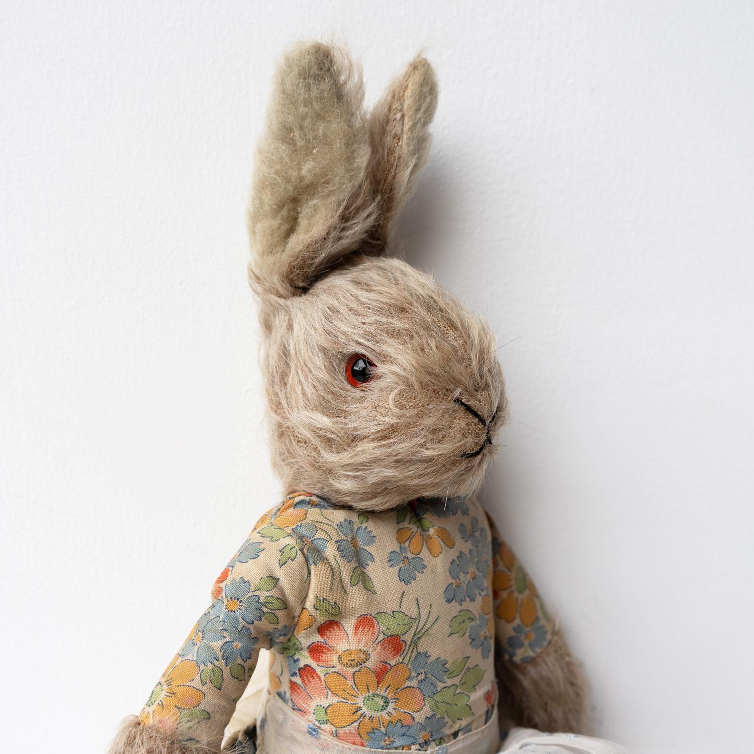 Textile Antique Mrs Rabbit Teddy Bear/Bunny Doll in a Floral Dress, Circa 1920s