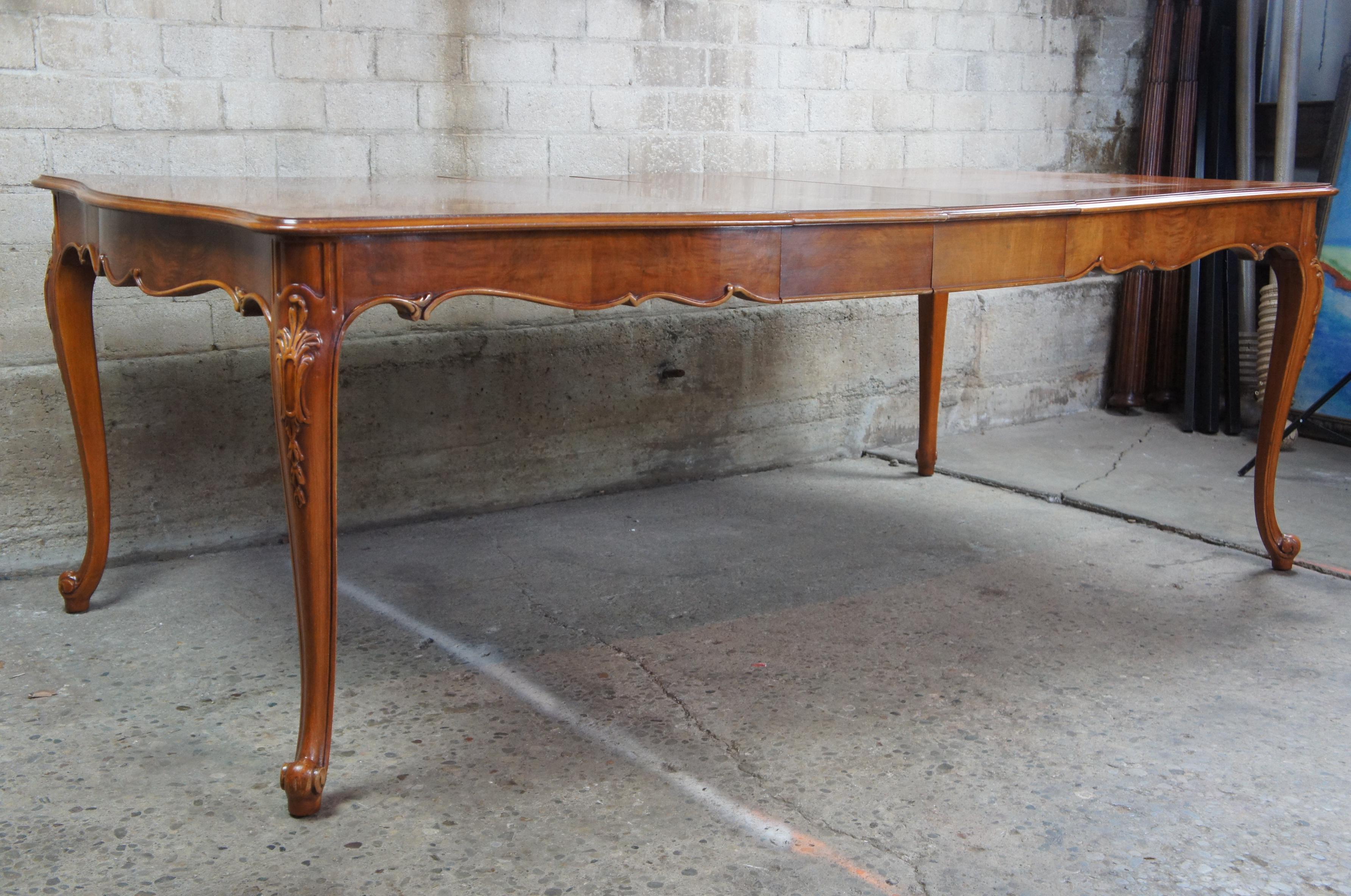 Mid-20th Century Antique Mt Airy Crotch Walnut French Provincial Louis XV Serpentine Dining Table