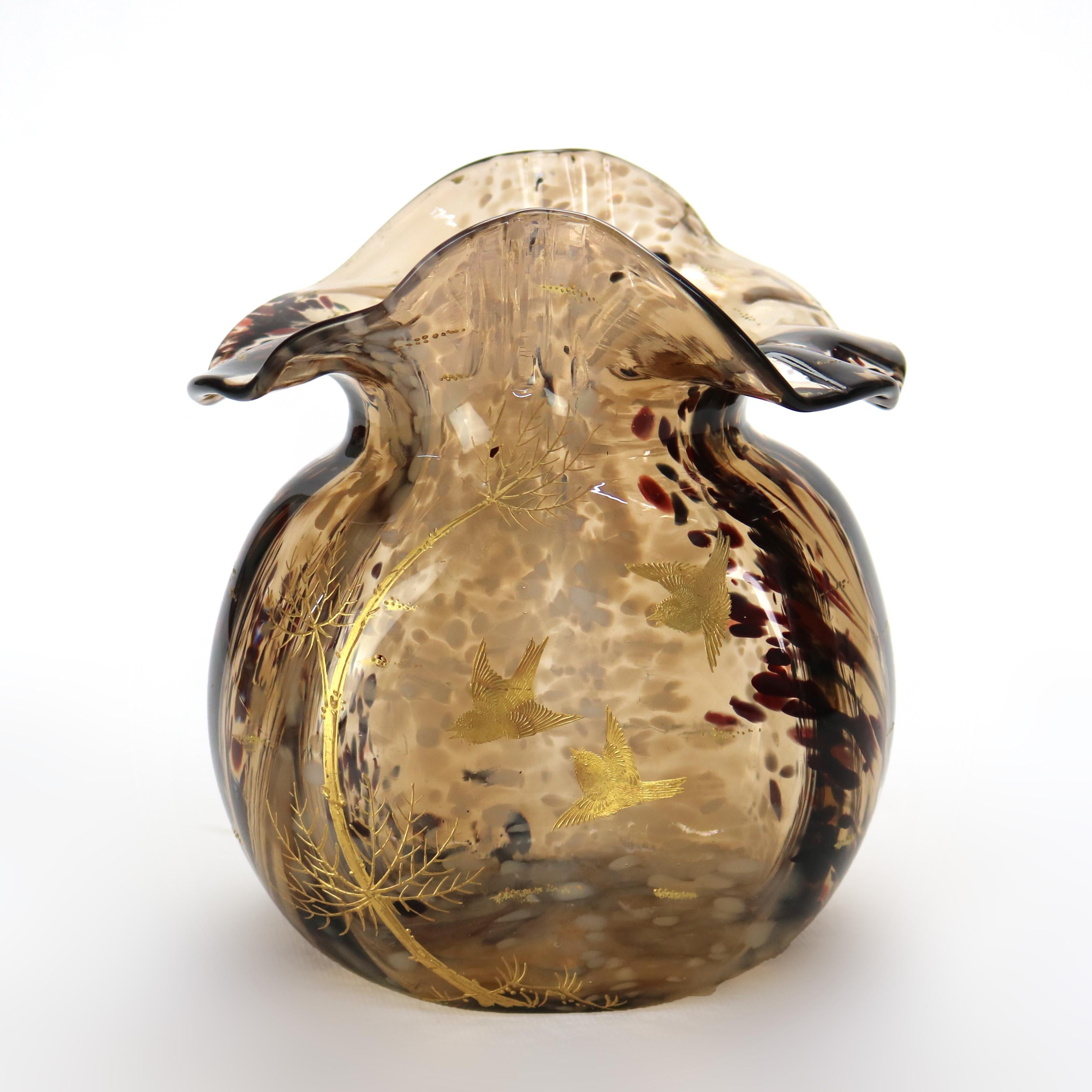 Antico vaso di vetro dipinto a mano Mt. Washington C1880