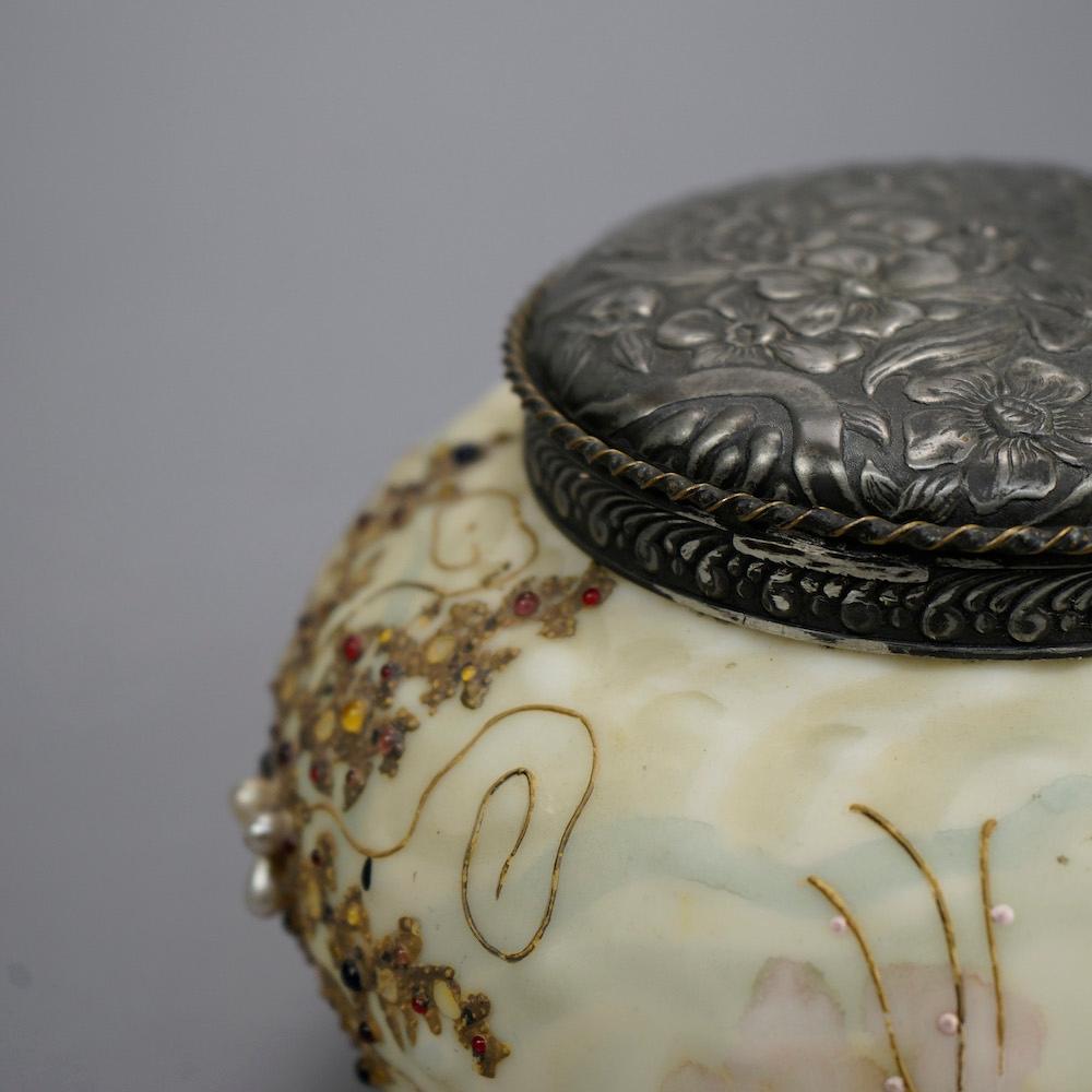 Aesthetic Movement Antique Mt Washington Crown Milano Starfish Jeweled Art Glass Biscuit Jar