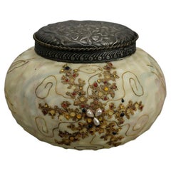 Antique Mt Washington Crown Milano Starfish Jeweled Art Glass Biscuit Jar