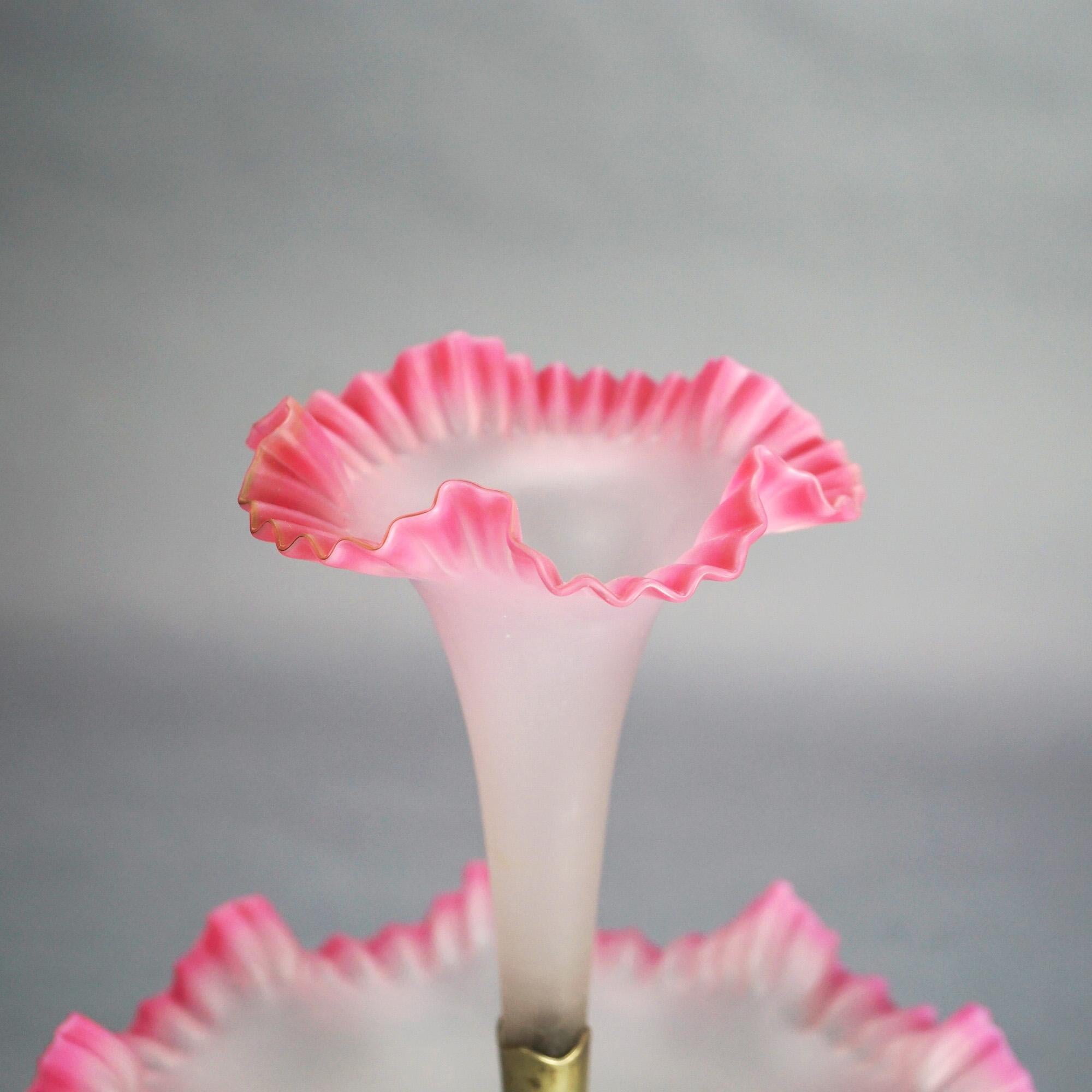 Antique Mt. Washington School Burmese Pink Rimmed Opalescent Glass Epergne C1930 7