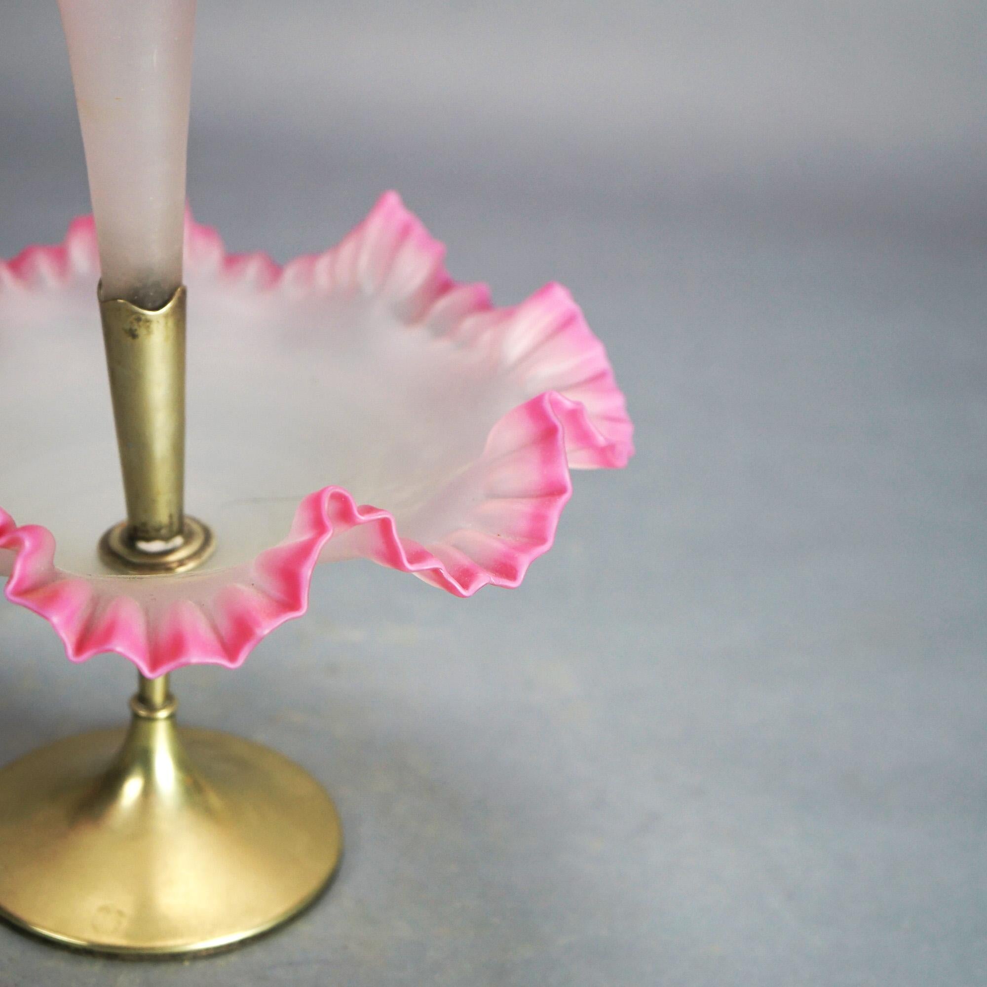 Antique Mt. Washington School Burmese Pink Rimmed Opalescent Glass Epergne C1930 8
