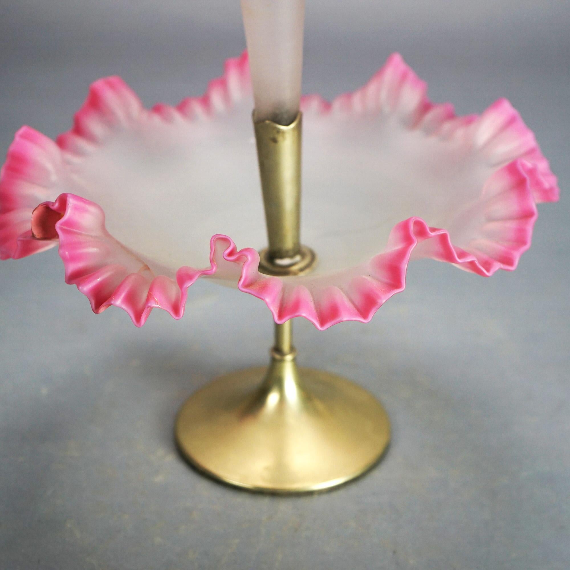 Antique Mt. Washington School Burmese Pink Rimmed Opalescent Glass Epergne C1930 9