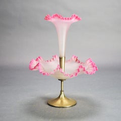Antique Mt. Washington School Burmese Pink Rimmed Opalescent Glass Epergne C1930