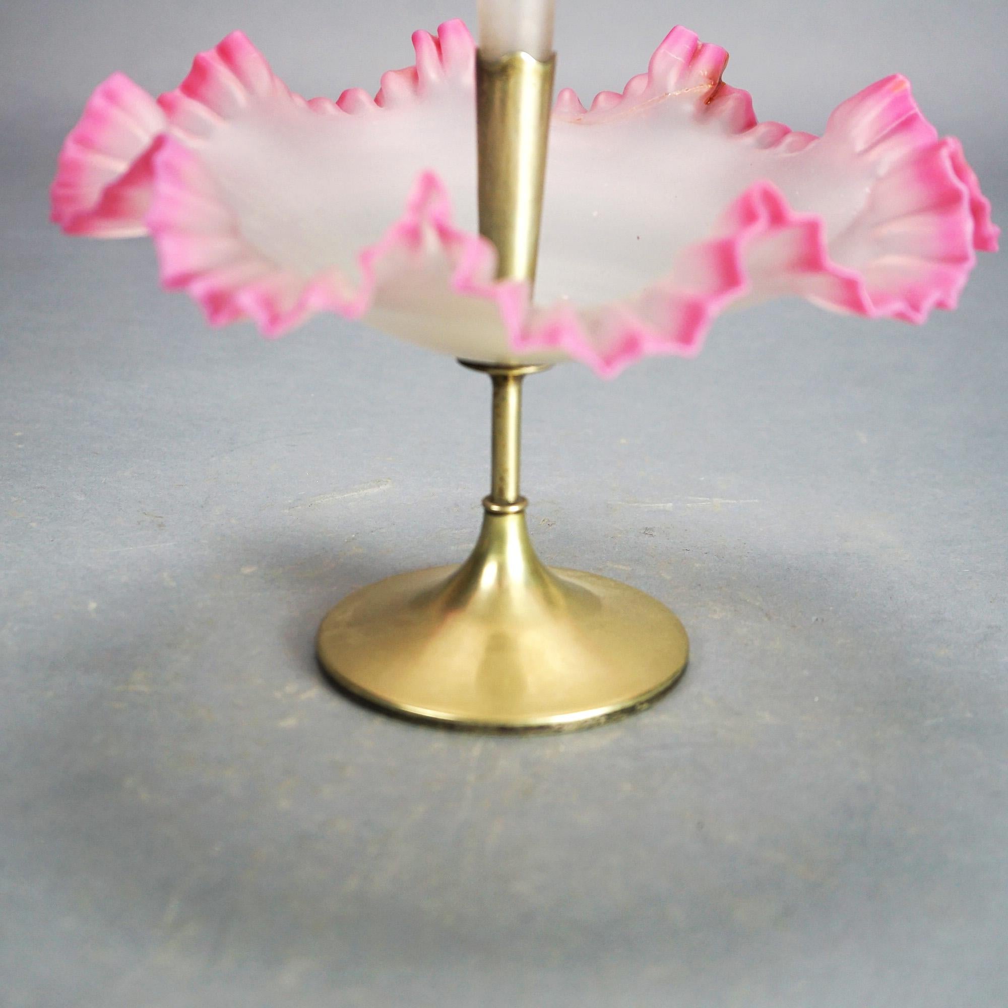 20th Century Antique Mt. Washington School Burmese Pink Rimmed Opalescent Glass Epergne C1930