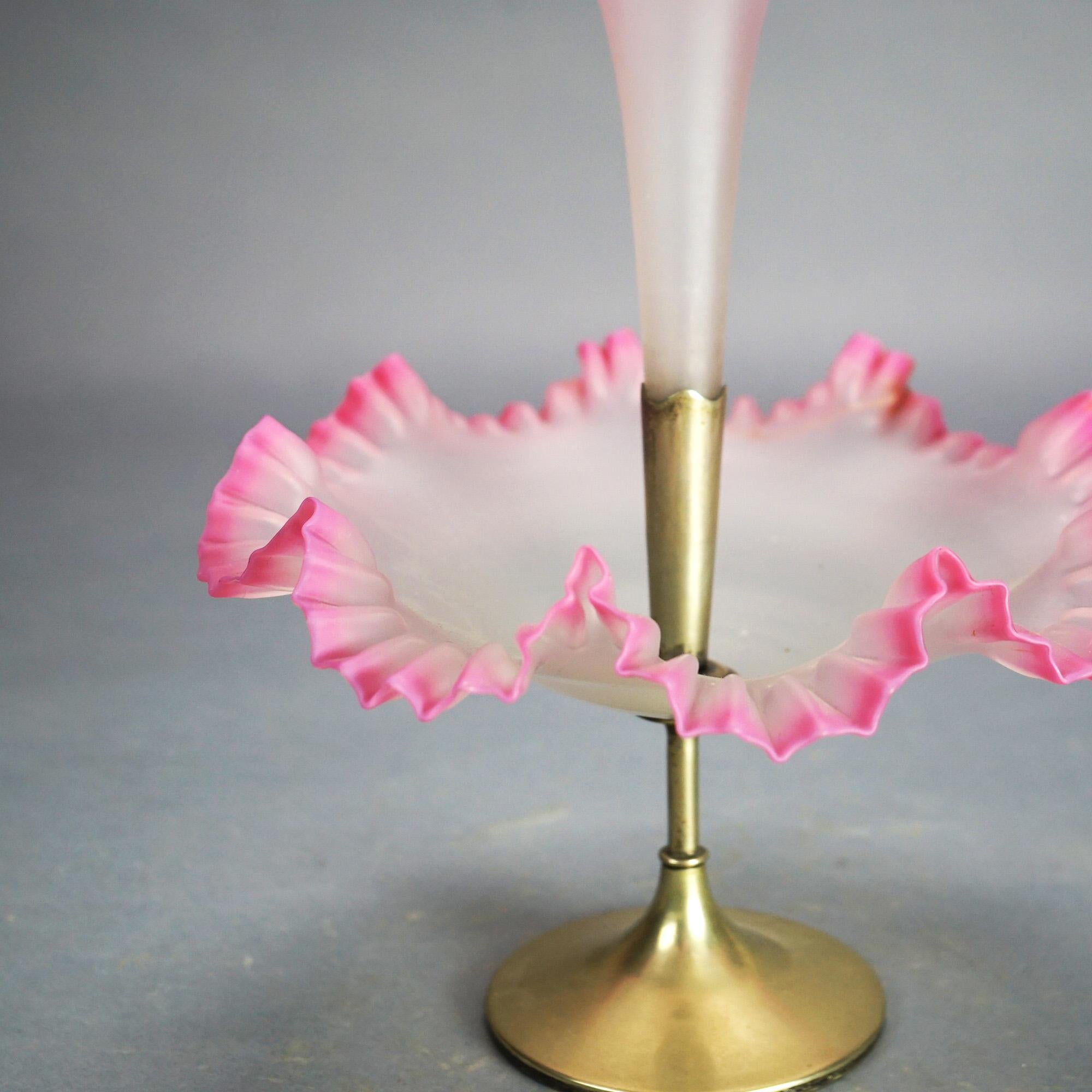 Antique Mt. Washington School Burmese Pink Rimmed Opalescent Glass Epergne C1930 2