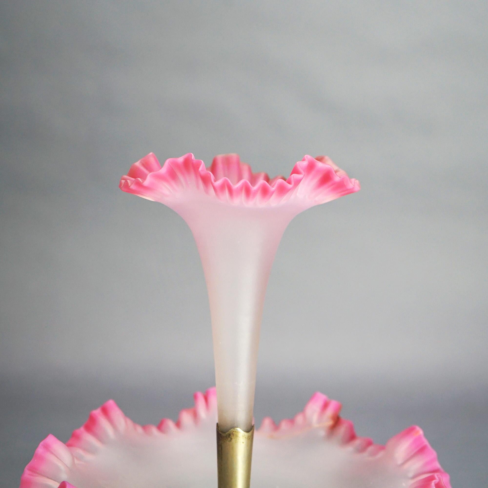 Antique Mt. Washington School Burmese Pink Rimmed Opalescent Glass Epergne C1930 3