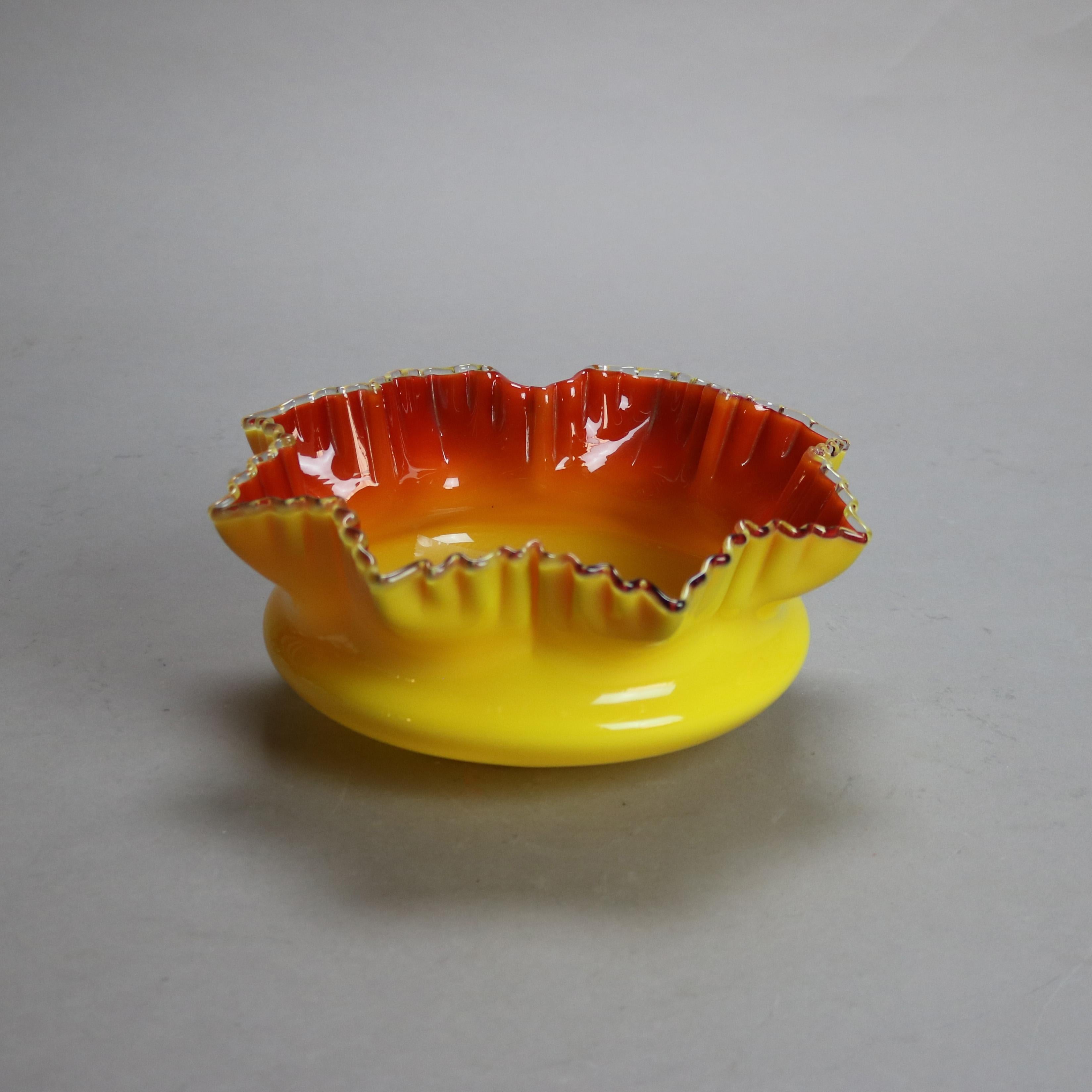 Antique Mt. Washington School Butterscotch and Cranberry Art Glass Center Bowl C1900

Measures - 3.75