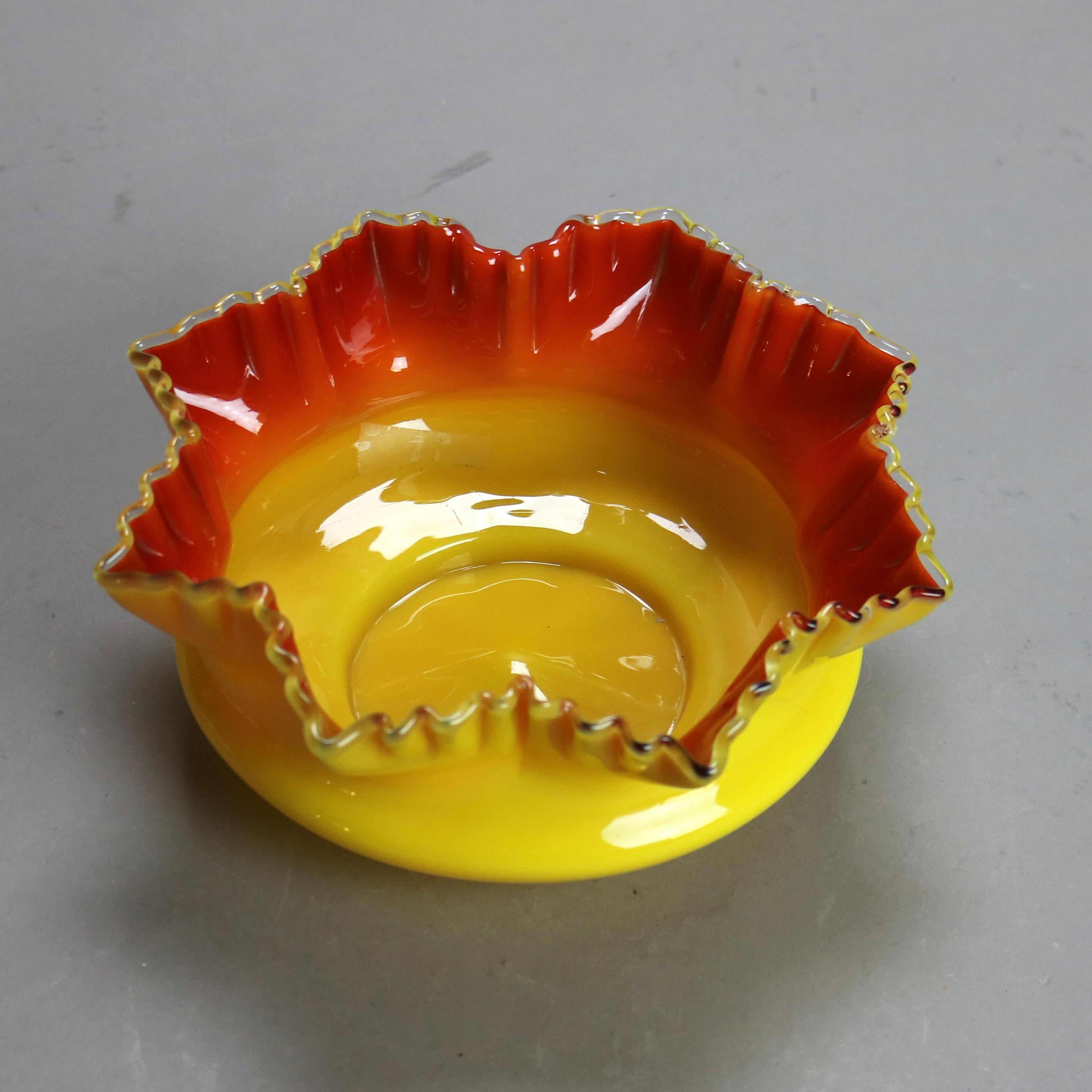 Antique Mt. Washington School Butterscotch & Cranberry Art Glass Bowl C1900 In Good Condition In Big Flats, NY