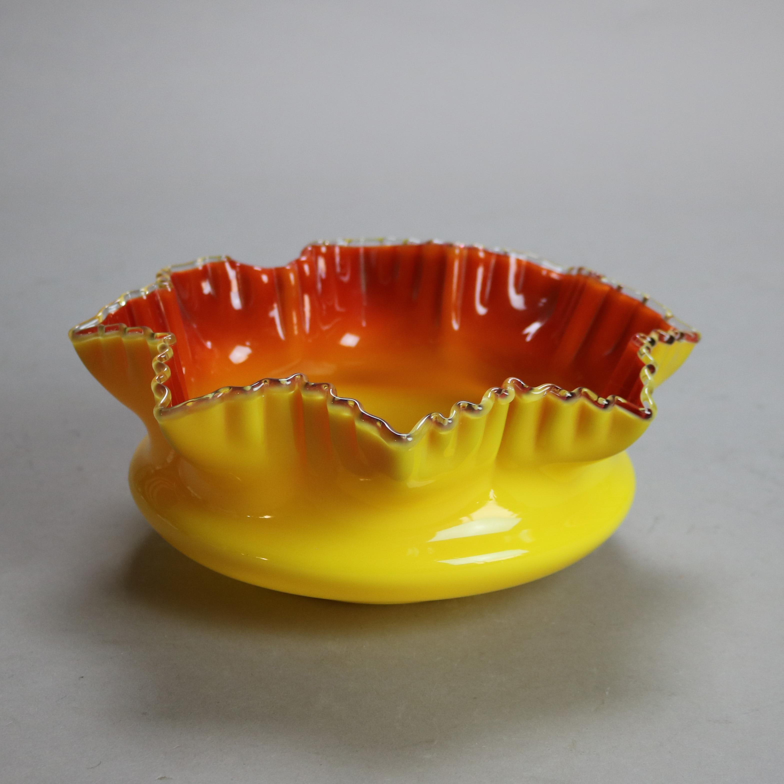 Antique Mt. Washington School Butterscotch & Cranberry Art Glass Bowl C1900 1