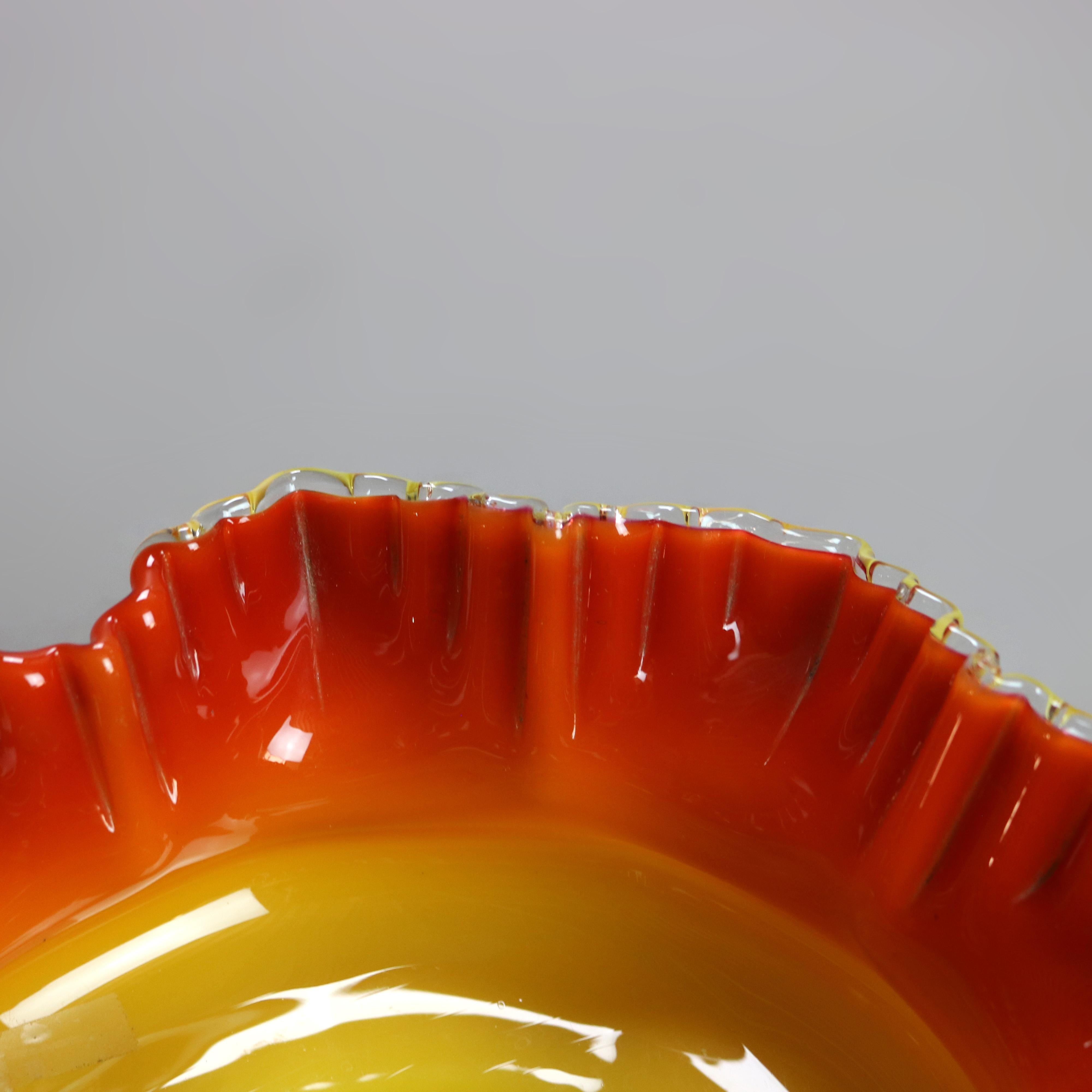 Antique Mt. Washington School Butterscotch & Cranberry Art Glass Bowl C1900 2