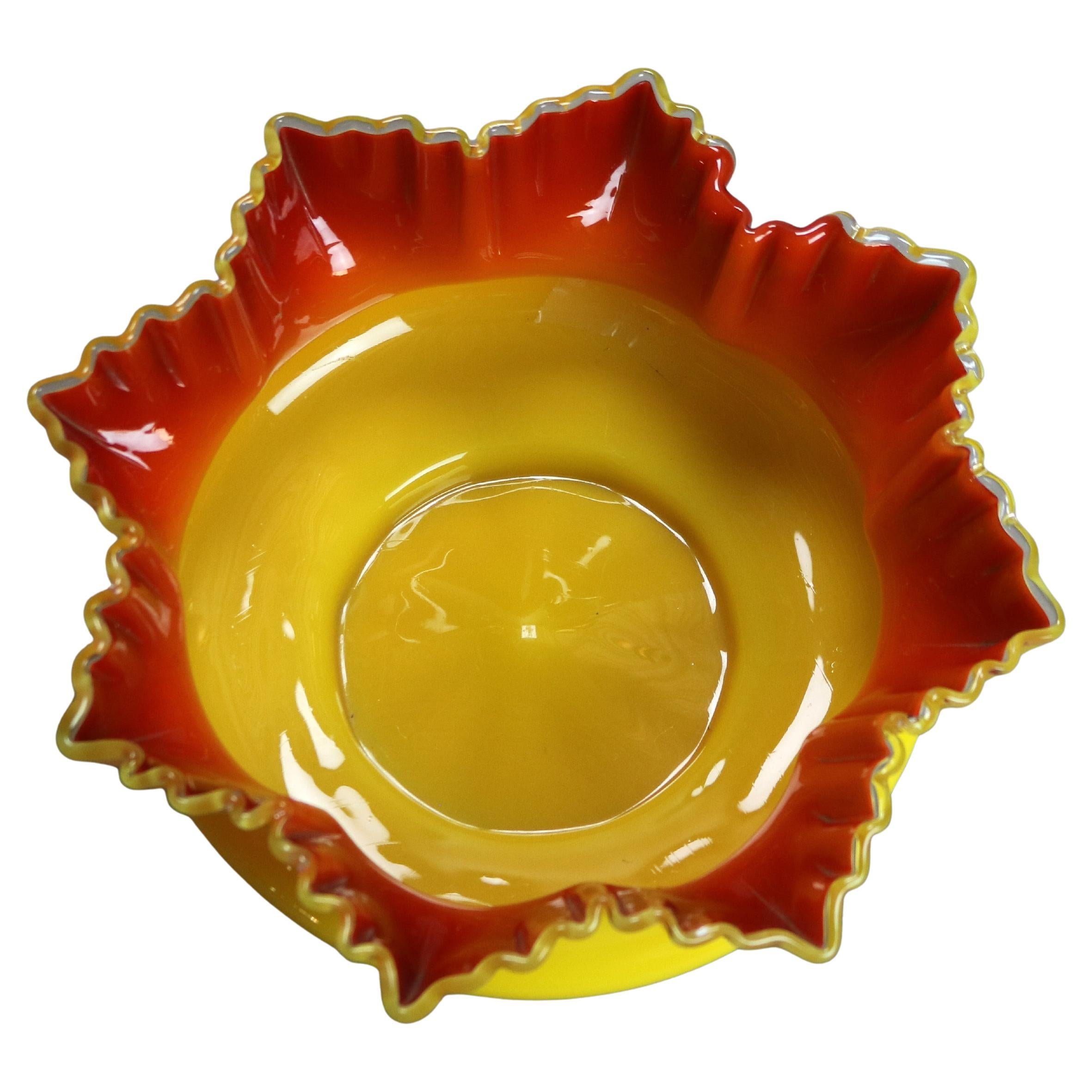 Antique Mt. Washington School Butterscotch & Cranberry Art Glass Bowl C1900