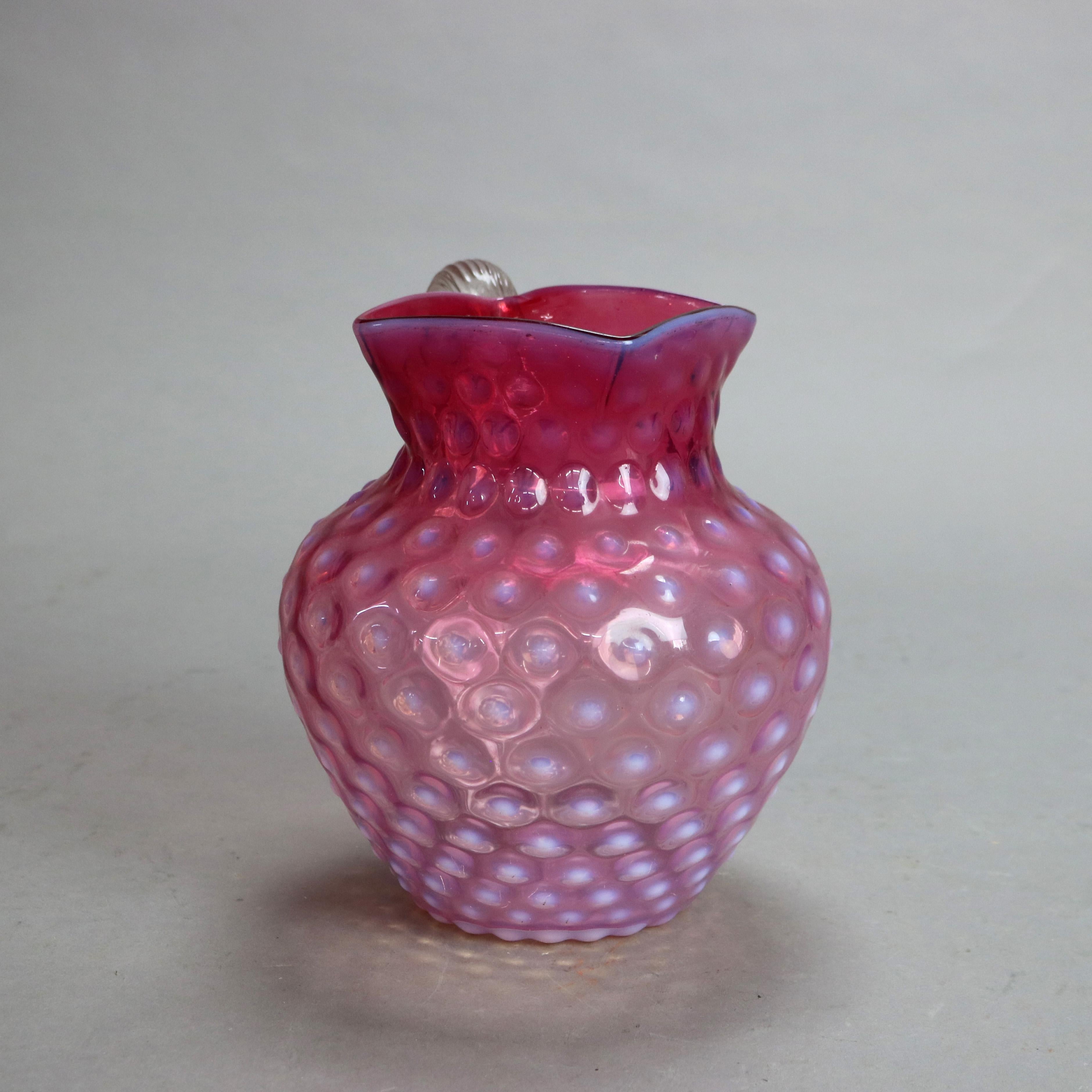 Antique Mt. Washington School Cranberry Hobnail Glass Water Pitcher with Applied Handle C1900

Measures - 7 1/2
