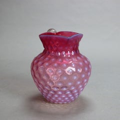 Antique Mt. Washington School Cranberry Hobnail Glass Water Pitcher C1900