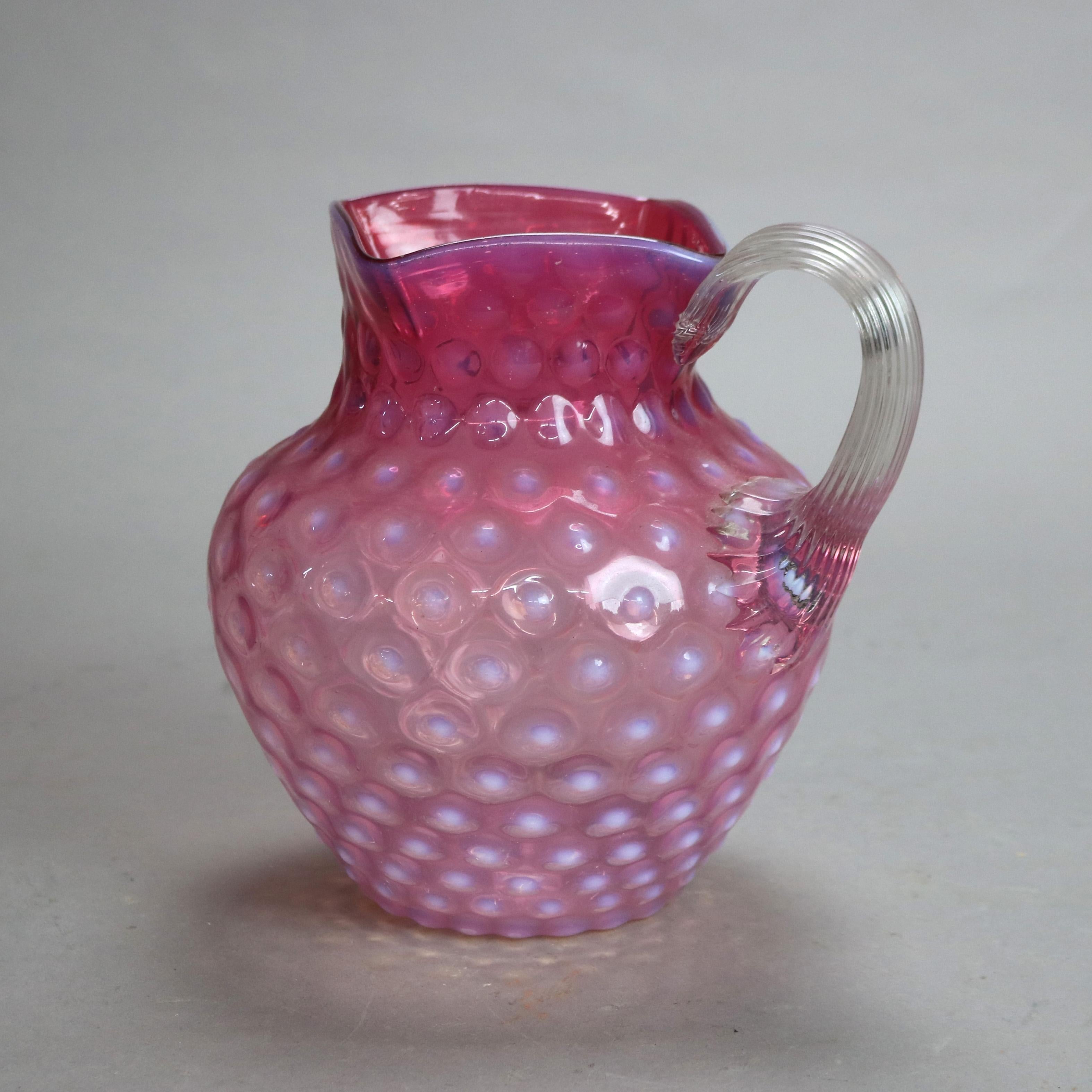 20th Century Antique Mt. Washington School Cranberry Hobnail Glass Water Pitcher C1900 For Sale