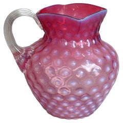 Antica brocca per acqua in vetro di Mt. Washington School Cranberry Hobnail C1900