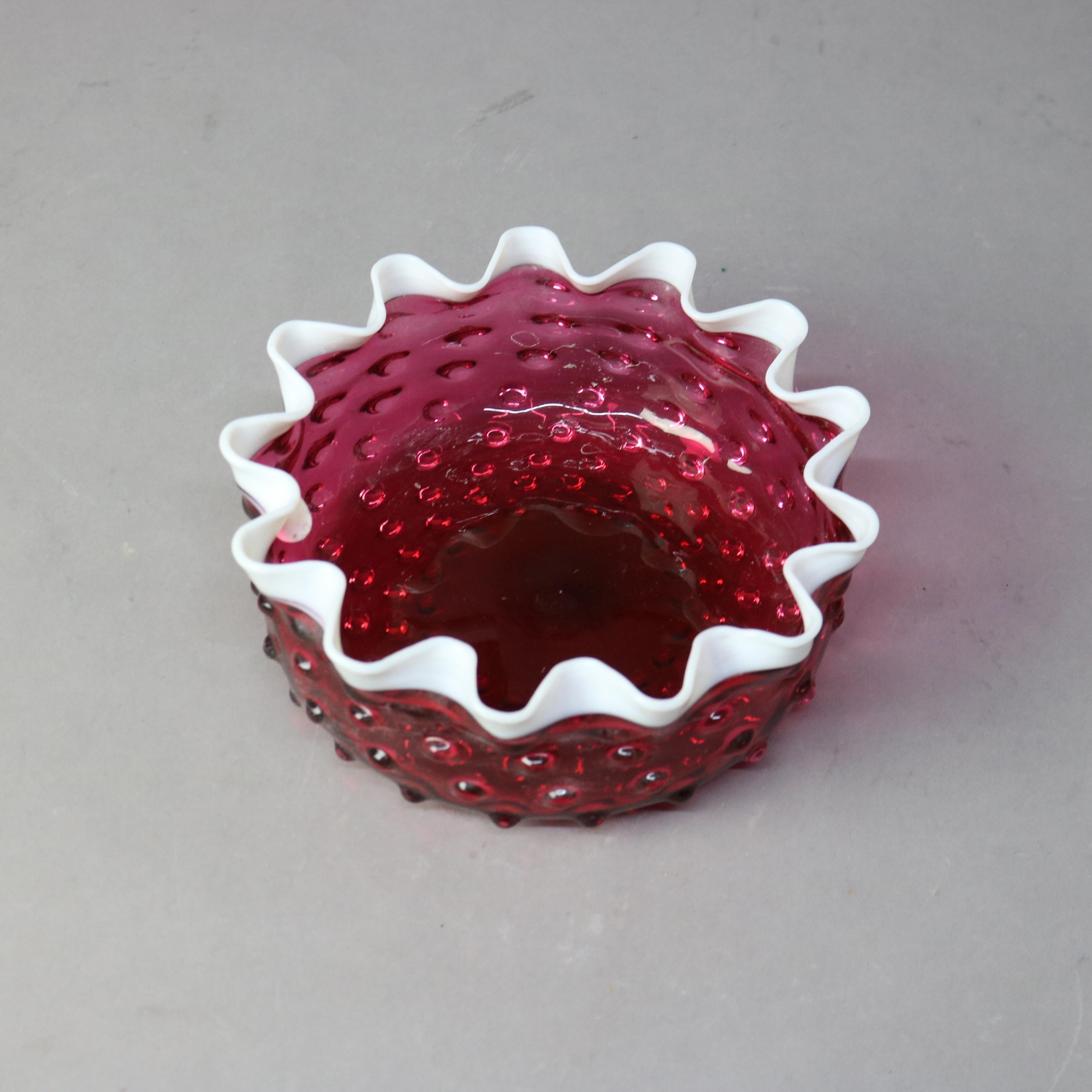 Antique Mt. Washington School Cranberry & Opalescent Hobnail Art Glass Bowl with Fluted Top c1890

Measures - 3 1/4