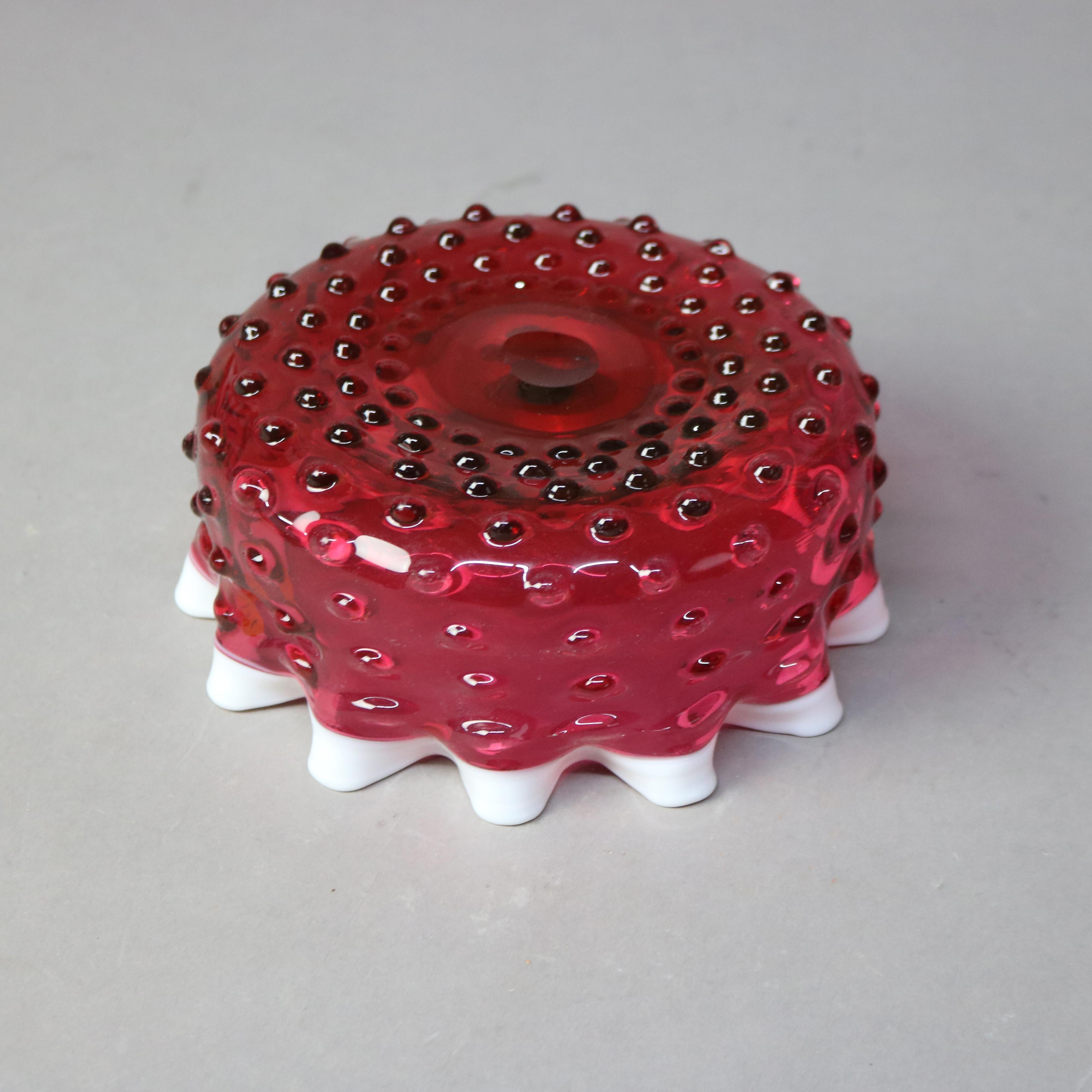 19th Century Antique Mt. Washington School Cranberry & Opalescent Hobnail Art Glass c1890