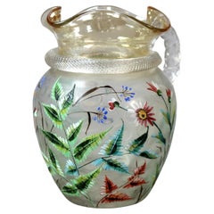 Antique Mt. Washington School Hand Enameled Floral Glass Water Pitcher c1890