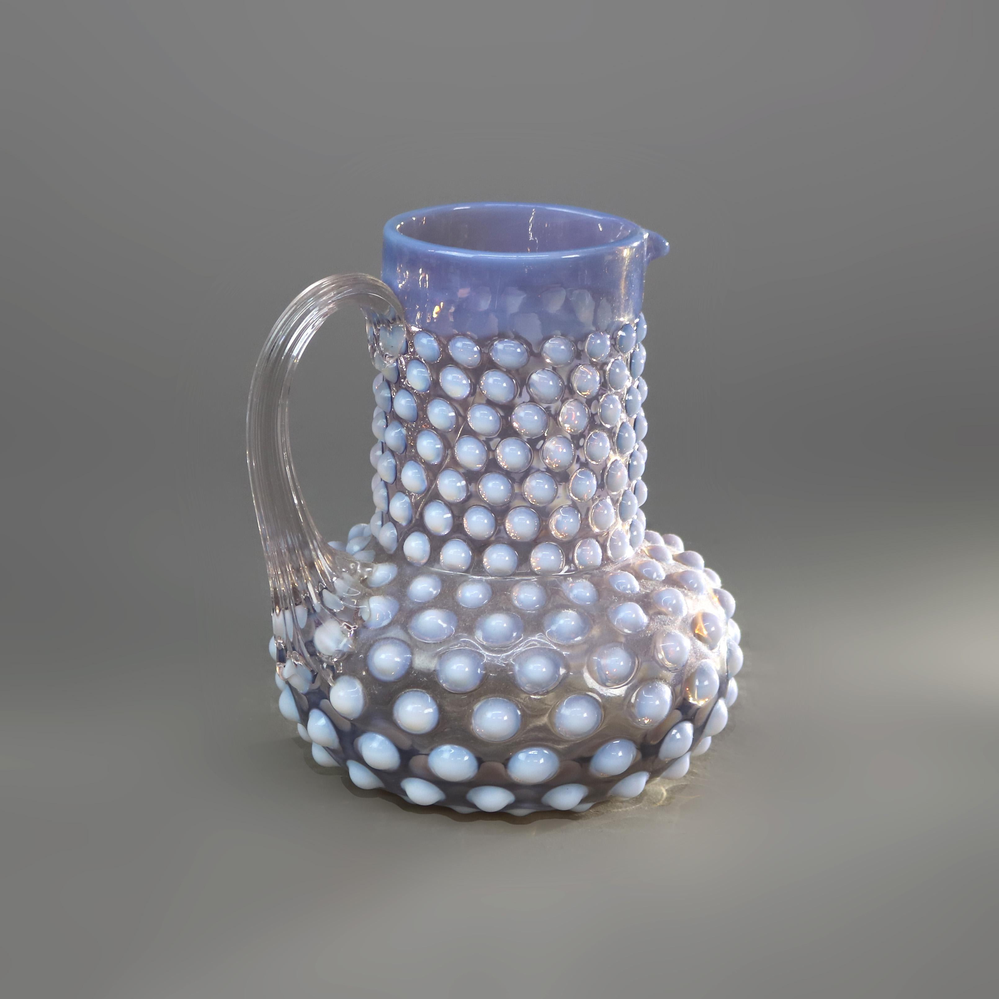 Antique Mt. Washington School Lavender & Opalescent Hobnail Art Glass Water Pitcher with Reeded Applied Handle c1890

Measures - 7 1/8